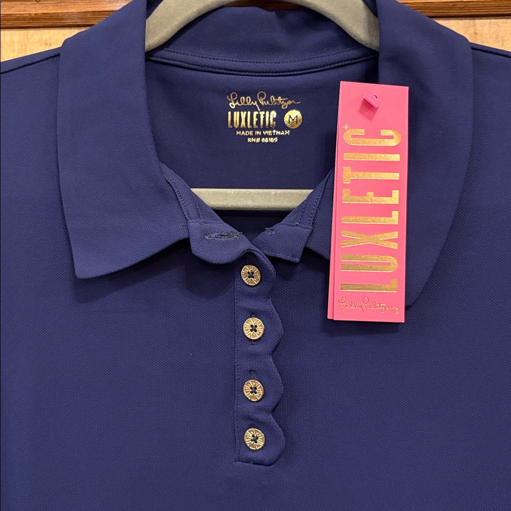 Lilly Pulitzer Scalloped Navy Frieda Polo Shirt - Picture 4 of 4